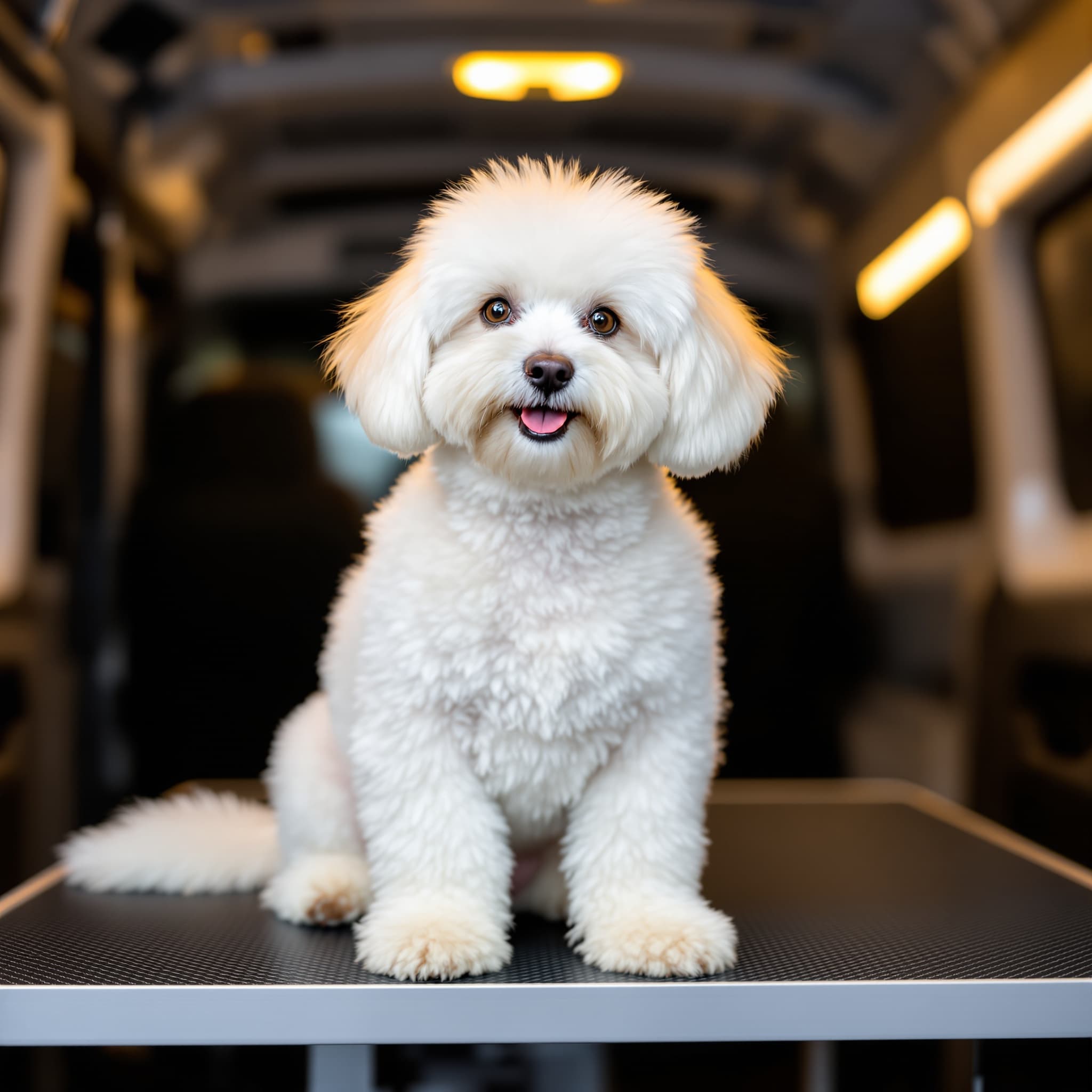 Happy freshly groomed bichon frise after grooming session